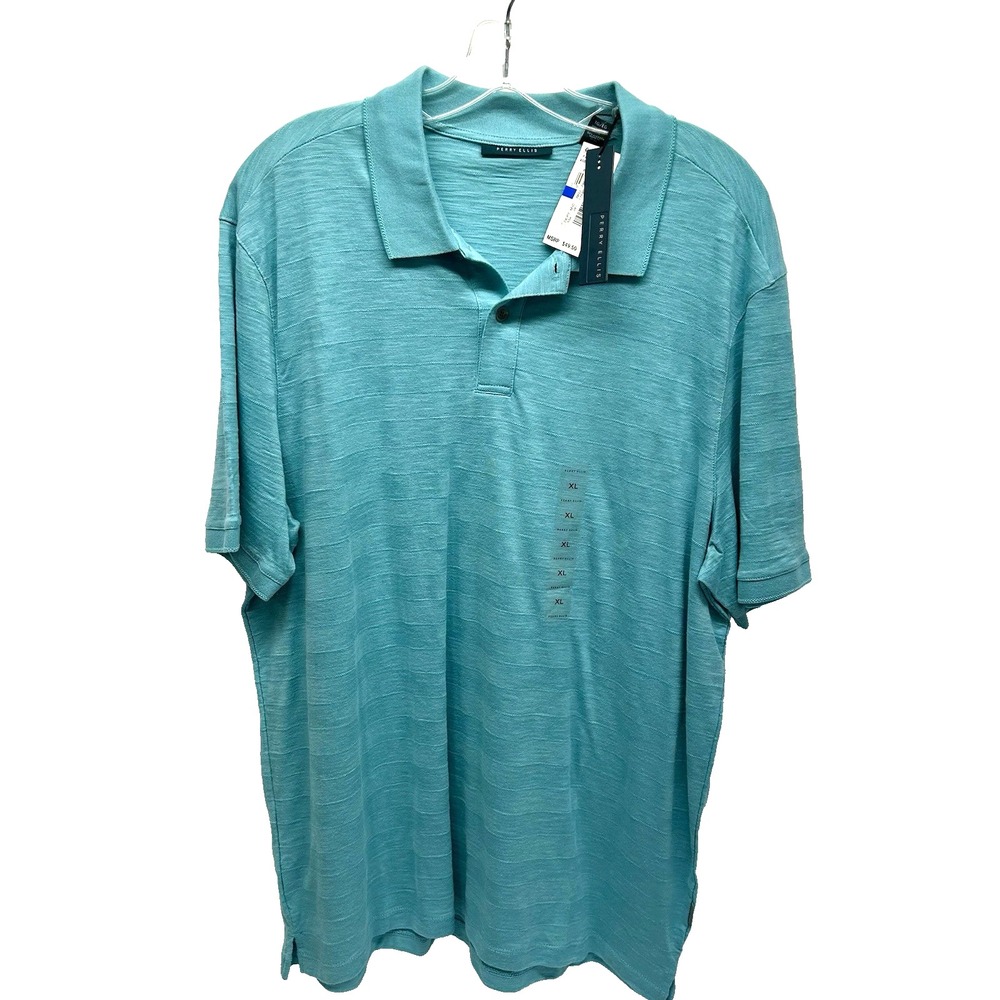 Perry Ellis Men's XL Sea Foam Blue Cotton Textured Polo Shirt NEW (H8)